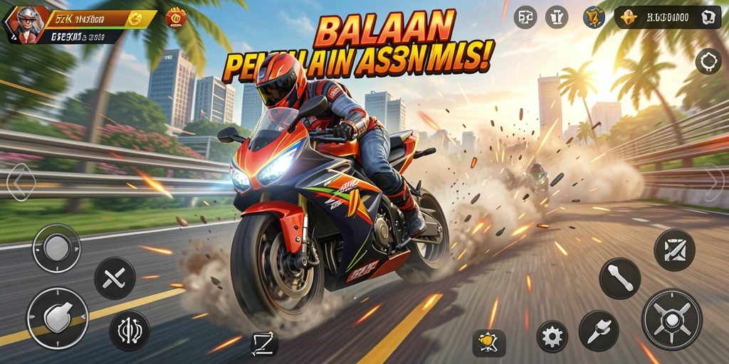 Screenshot utama 5ZK menampilkan aksi balapan motor yang seru dan mendebarkan.