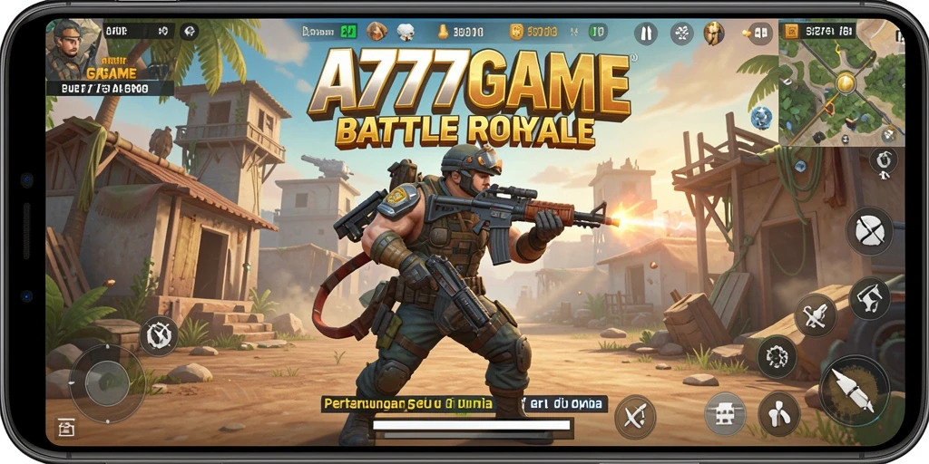 Tampilan seru dari gameplay A777GAME di medan tempur Battle Royale.