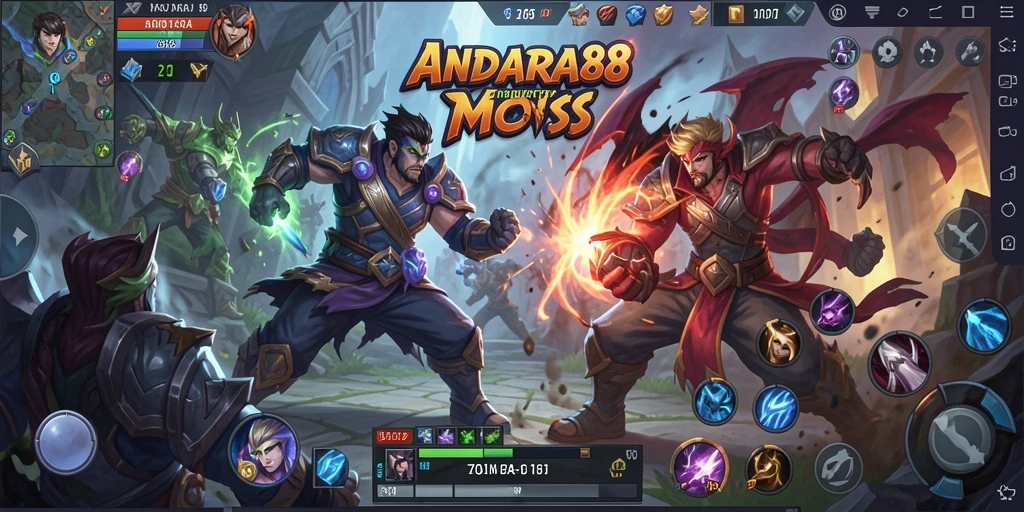 Gameplay seru dan dinamis di ANDARA88, pertarungan antar karakter yang intens.