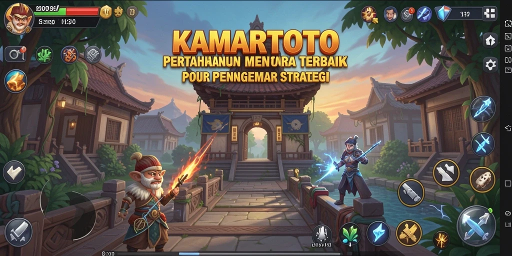 Screenshot KAMARTOTO menampilkan aksi menara strategis dalam pertahanan.