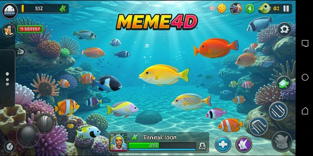 Menampilkan gameplay seru dalam MEME4D dengan aksi menembak ikan.