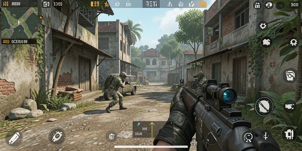 Screenshot OCE69 menampilkan aksi pertarungan FPS yang intens.