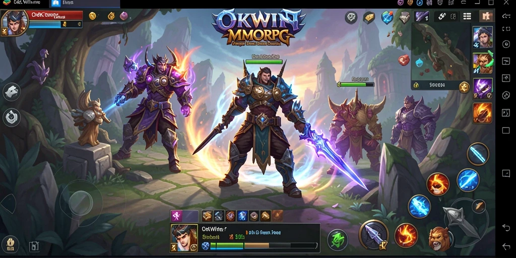 Tampilan gameplay seru OKWIN dengan dunia MMORPG yang luas.