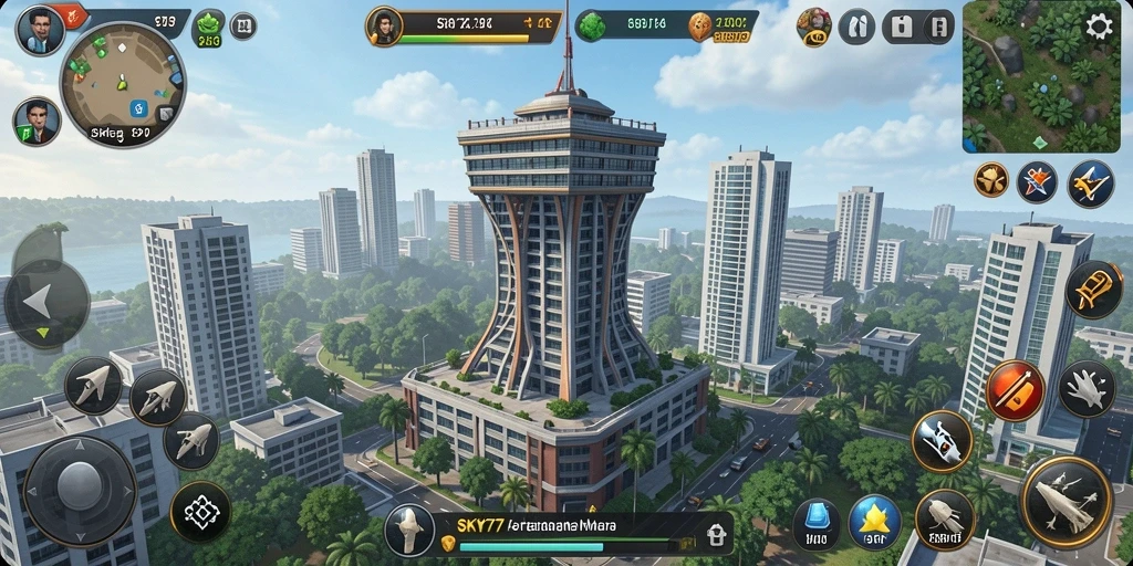 Tangkapan layar SKY77 menampilkan aksi pertarungan Tower Defense yang mendebarkan.