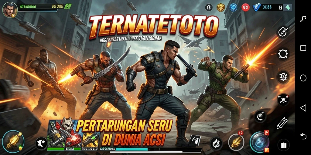 Screenshot utama menampilkan karakter dalam aksi pertarungan seru.
